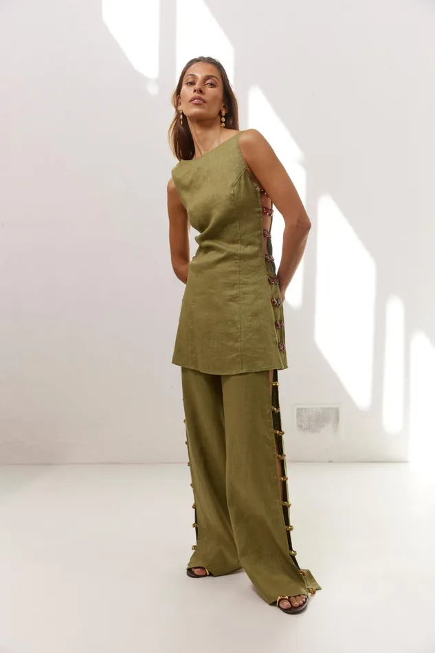 VRG GRL Tia Linen Mini Dress Olive Women Mini Dresses VRG GRL Tia Linen Mini Dress Olive Women Mini Dresses