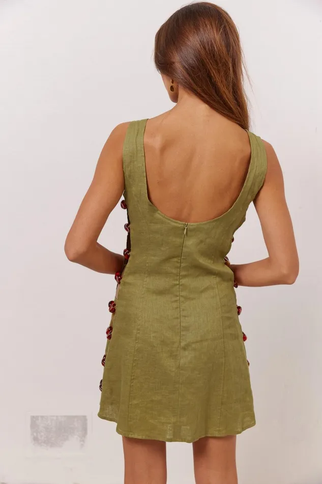 VRG GRL Tia Linen Mini Dress Olive Women Mini Dresses VRG GRL Tia Linen Mini Dress Olive Women Mini Dresses