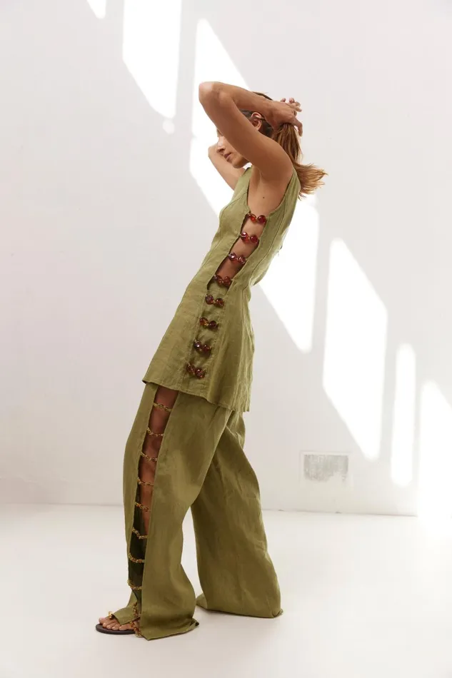 VRG GRL Tia Linen Mini Dress Olive Women Mini Dresses VRG GRL Tia Linen Mini Dress Olive Women Mini Dresses