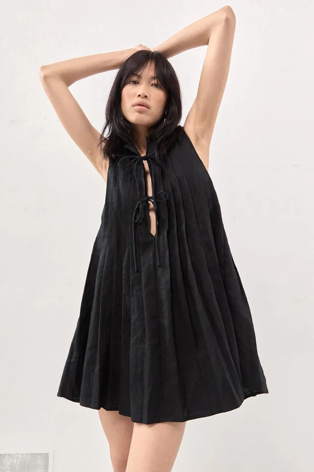 VRG GRL Valeria Linen Mini Dress Black Women Mini Dresses