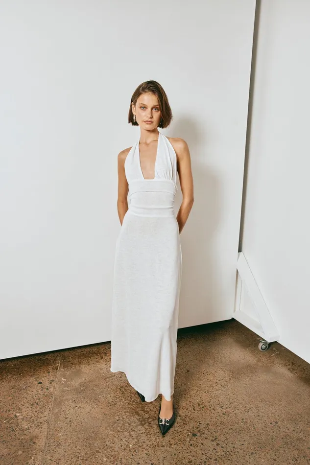 VRG GRL When In Italy Halter Midi Dress White Women MidiMaxi Dresses