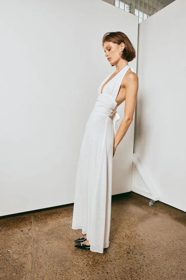 VRG GRL When In Italy Halter Midi Dress White Women MidiMaxi Dresses