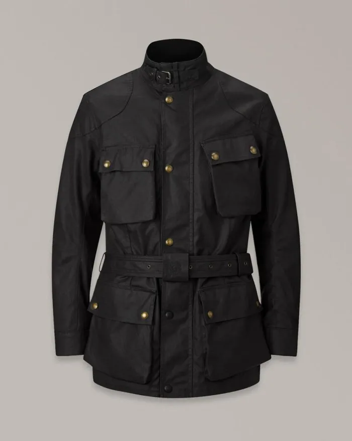 Waxed Jackets Men Belstaff Trialmaster Motorcycle Jacket Black