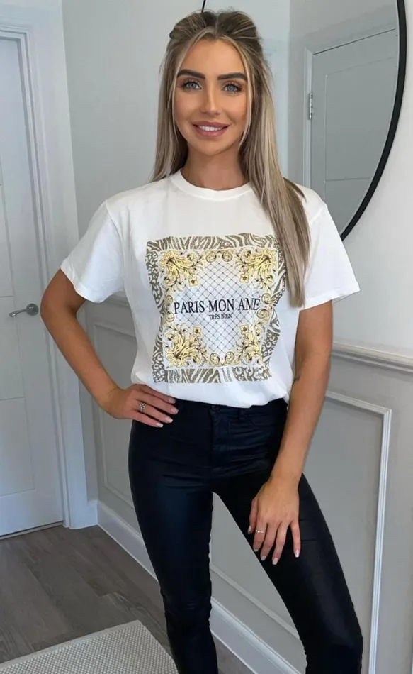 White 039Paris Mon Aime039 Slogan TShirt Women Missfiga Tops