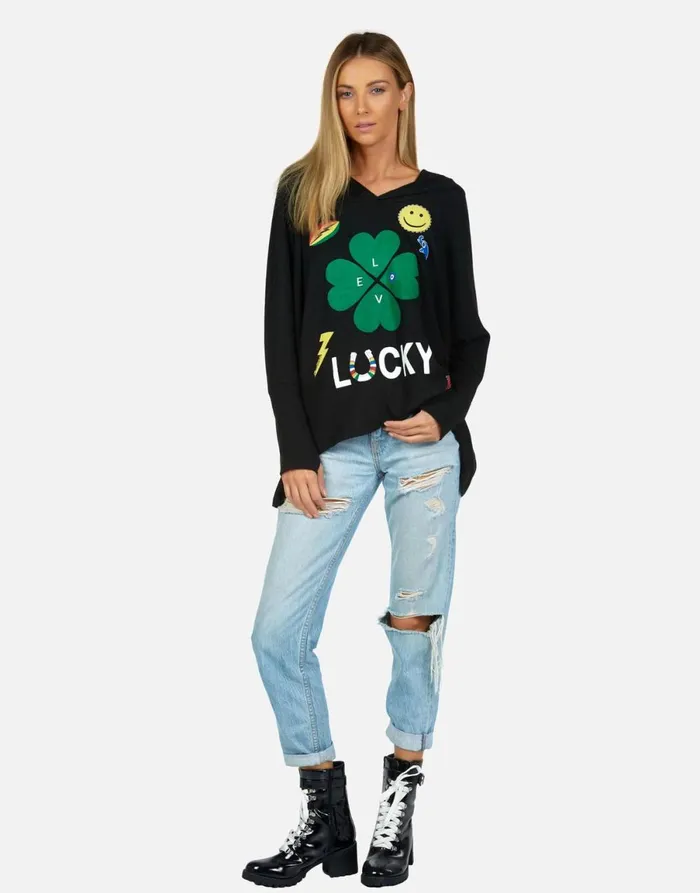 Wilma Lucky Clover Black Women039s Lauren Moshi Hoodies