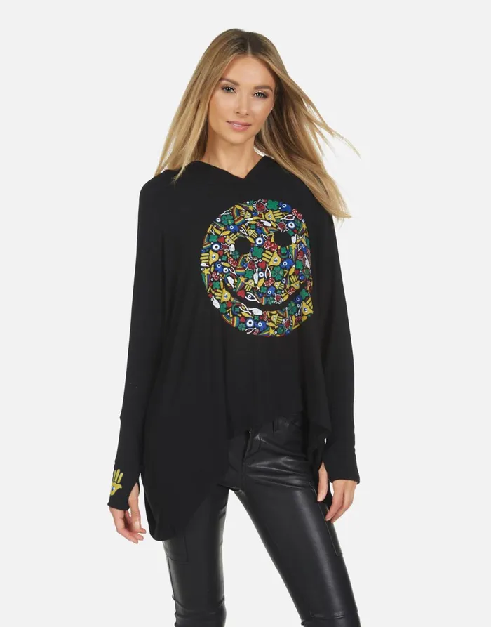 Wilma Lucky Happy Face Black Women039s Lauren Moshi Hoodies
