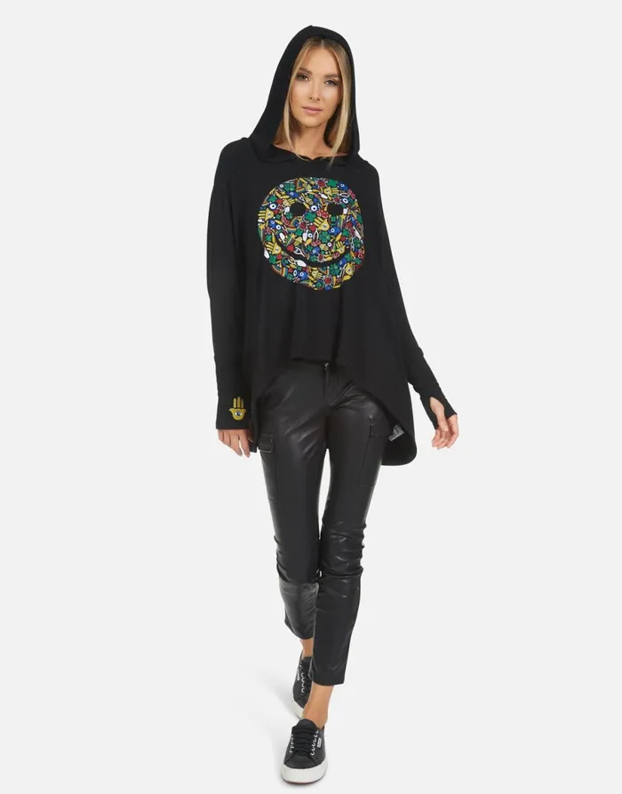 Wilma Lucky Happy Face Black Women039s Lauren Moshi Hoodies
