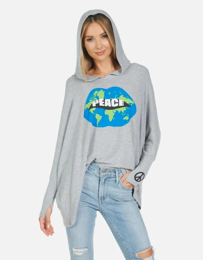 Wilma World Peace Lips Heather Grey Women039s Lauren Moshi Hoodies