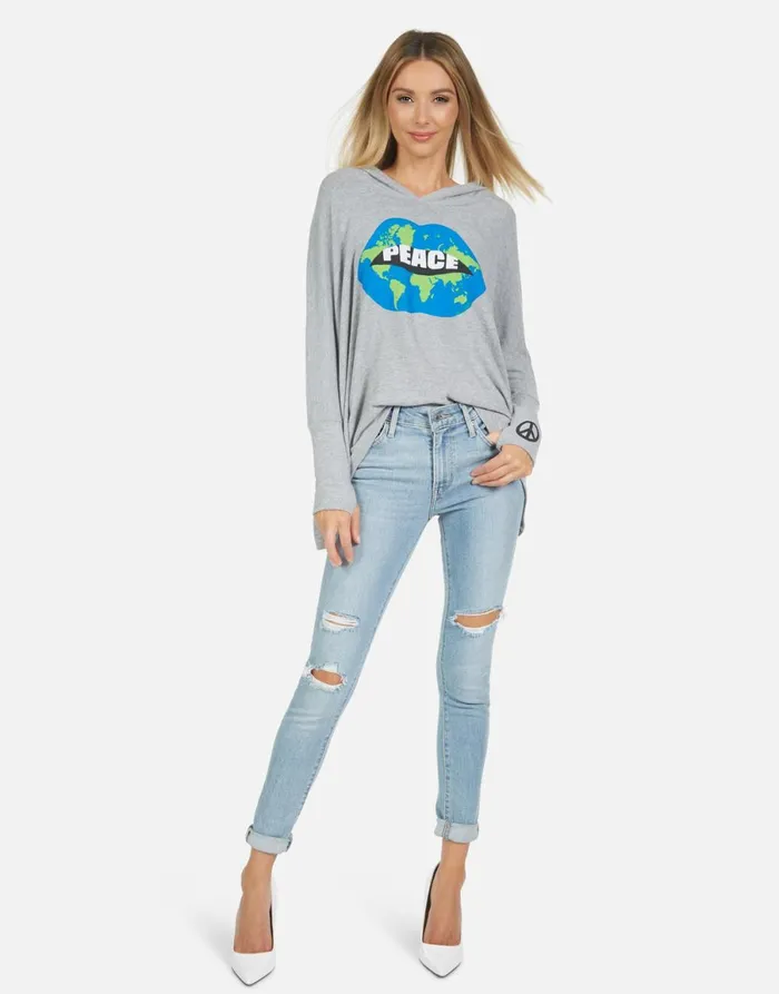 Wilma World Peace Lips Heather Grey Women039s Lauren Moshi Hoodies