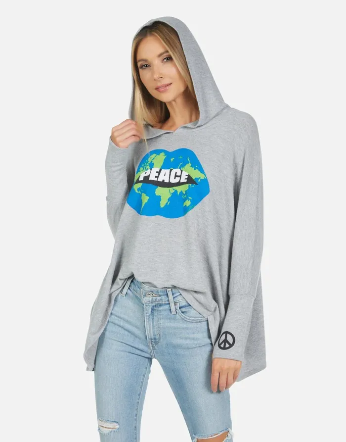 Wilma World Peace Lips Heather Grey Women039s Lauren Moshi Hoodies