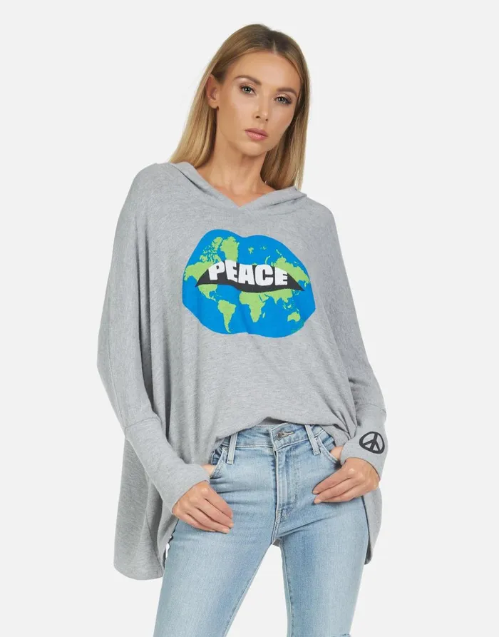 Wilma World Peace Lips Heather Grey Women039s Lauren Moshi Hoodies