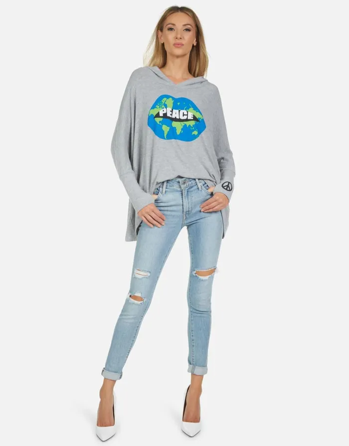 Wilma World Peace Lips Heather Grey Women039s Lauren Moshi Hoodies
