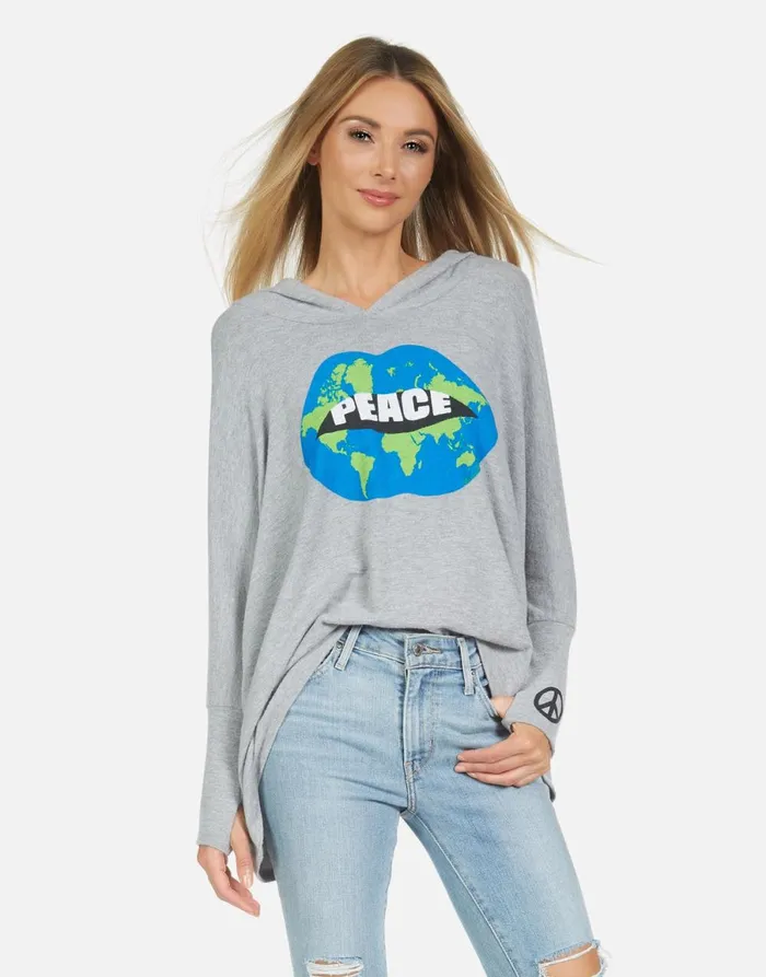 Wilma World Peace Lips Heather Grey Women039s Lauren Moshi Hoodies