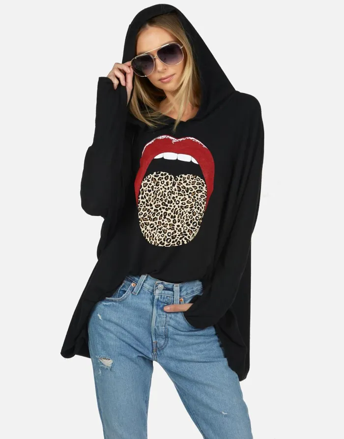 Wilma X Leopard Tongue Heather Black Women039s Lauren Moshi Hoodies