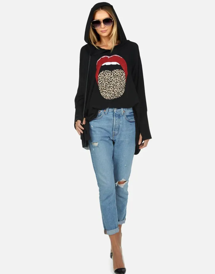 Wilma X Leopard Tongue Heather Black Women039s Lauren Moshi Hoodies