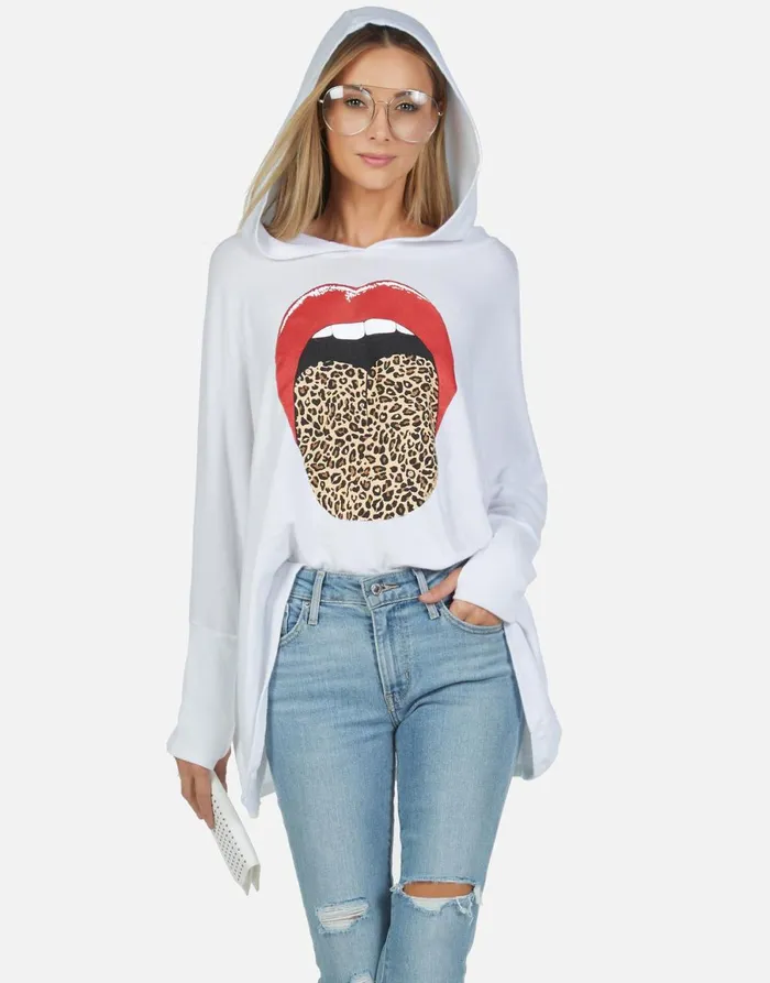 Wilma X Leopard Tongue Heather Black Women039s Lauren Moshi Hoodies