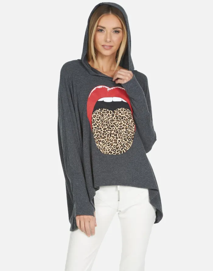 Wilma X Leopard Tongue Heather Black Women039s Lauren Moshi Hoodies