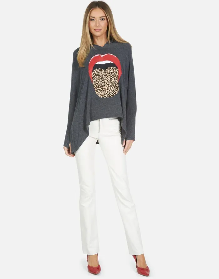 Wilma X Leopard Tongue Heather Black Women039s Lauren Moshi Hoodies
