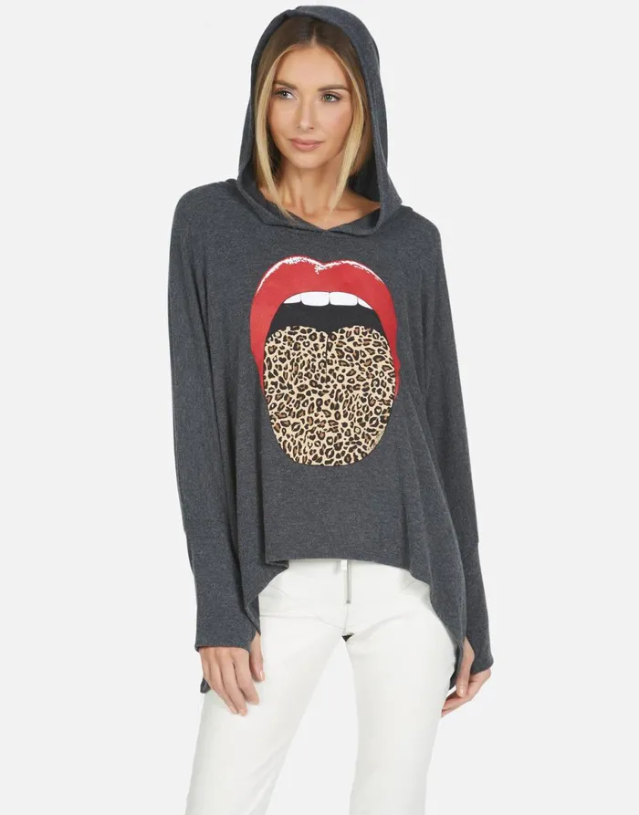 Wilma X Leopard Tongue Heather Black Women039s Lauren Moshi Hoodies