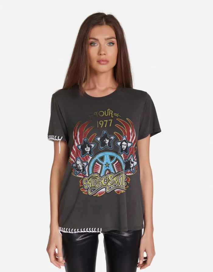 Wolf Aerosmith Tour Pigment Black Women039s Lauren Moshi Short Sleeve
