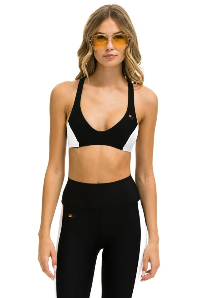 Women Activewear Aviator Nation COLOR BLOCK BRALETTE SPORTS BRA 8211 BLACK
