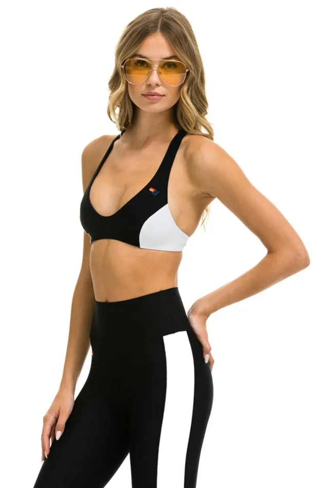 Women Activewear Aviator Nation COLOR BLOCK BRALETTE SPORTS BRA 8211 BLACK