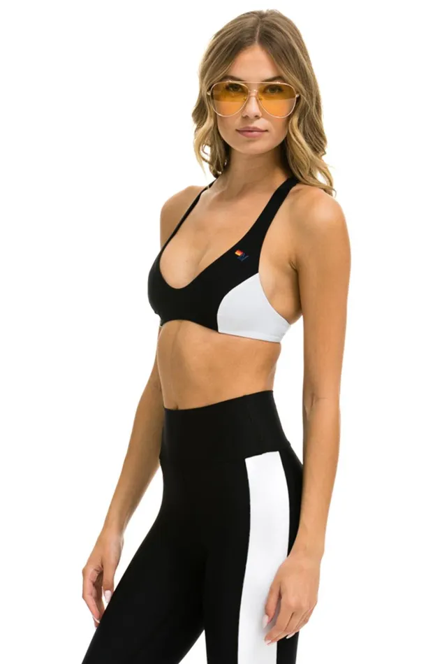 Women Activewear Aviator Nation COLOR BLOCK BRALETTE SPORTS BRA 8211 BLACK