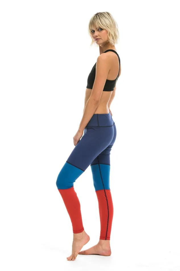 Women Activewear Aviator Nation SPRINTER FULL LENGTH LEGGINGS 8211 POSEIDON CARIBBEAN RED