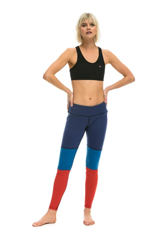 Women Activewear Aviator Nation SPRINTER FULL LENGTH LEGGINGS 8211 POSEIDON CARIBBEAN RED