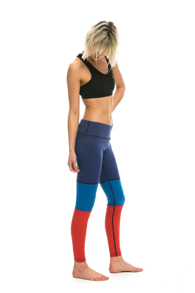Women Activewear Aviator Nation SPRINTER FULL LENGTH LEGGINGS 8211 POSEIDON CARIBBEAN RED