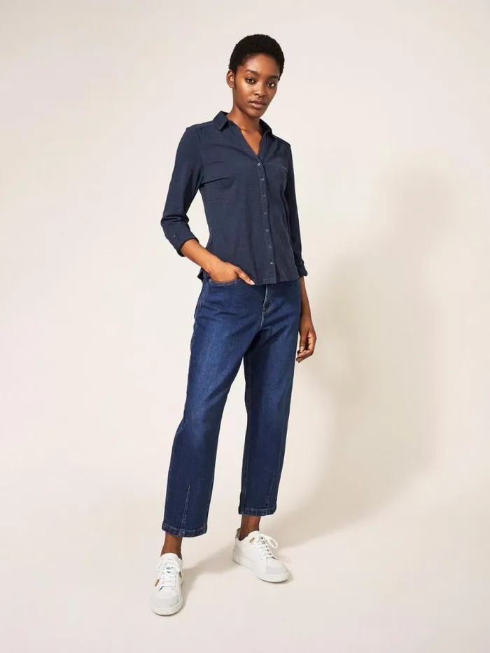 Women Annie Jersey Shirt French Navy White Stuff Shirts and Blouses