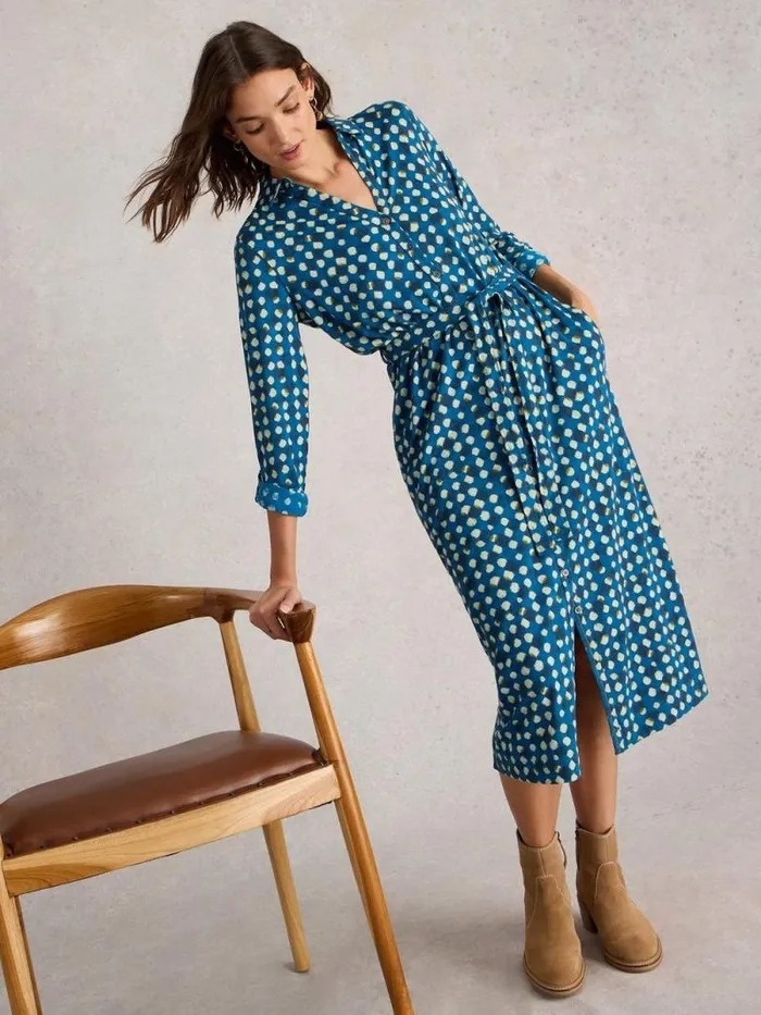 Women Annie Shirt Midi Dress Blue Print White Stuff Dresses