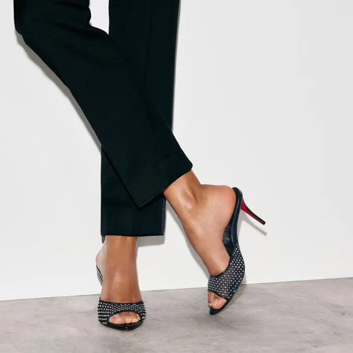 Women Apostropha Mule Mesh Strass 80 Mm Mules 8211 Mesh Nappa Leather And Strass 8211 Black Christian Louboutin Sandals and Slides