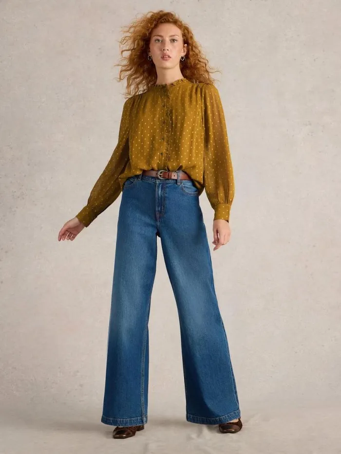 Women Aster Metallic Shirt Chartreuse Multi White Stuff Shirts and Blouses