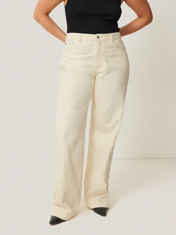 Women Balfour Long Wide Leg Jean Ecru Jigsaw Trousers