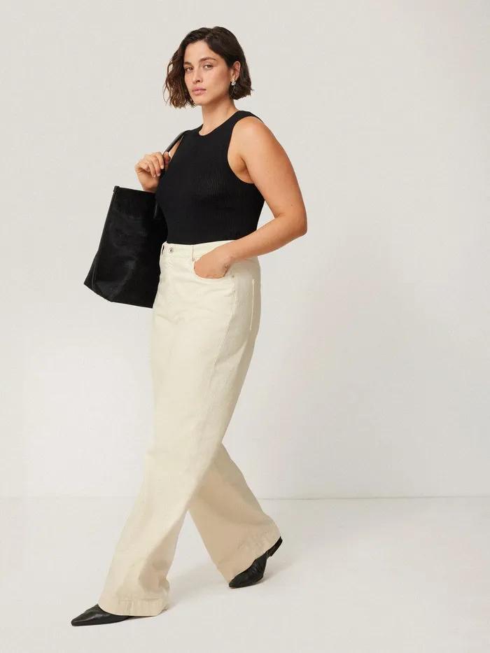 Women Balfour Long Wide Leg Jean Ecru Jigsaw Trousers