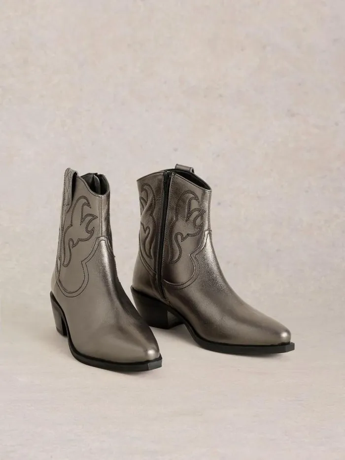 Women Beau Western Boot Pewter Metallic White Stuff Boots