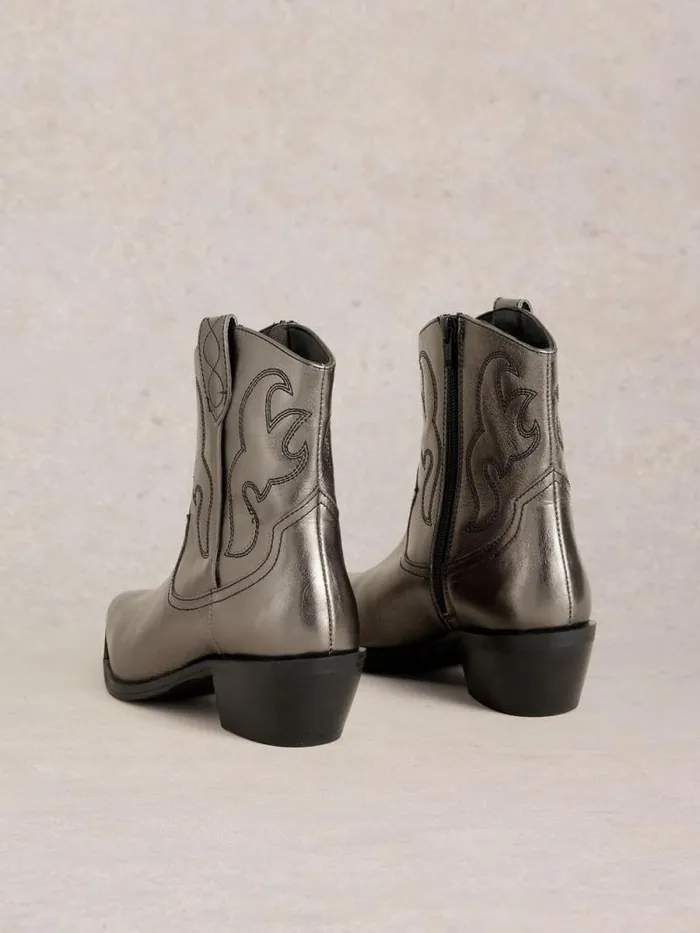 Women Beau Western Boot Pewter Metallic White Stuff Boots