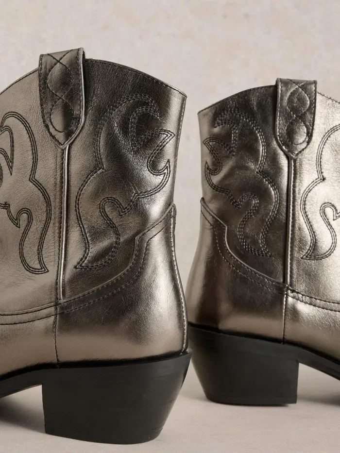 Women Beau Western Boot Pewter Metallic White Stuff Boots