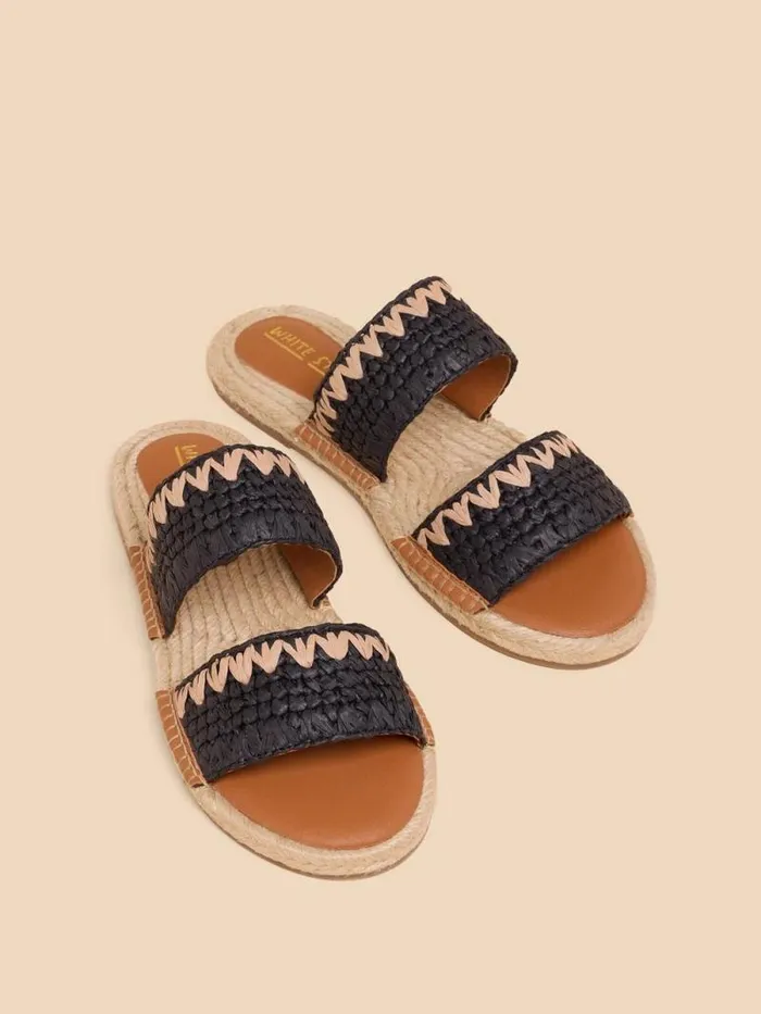 Women Belflower Raffia Mule Black Multi White Stuff Sandals