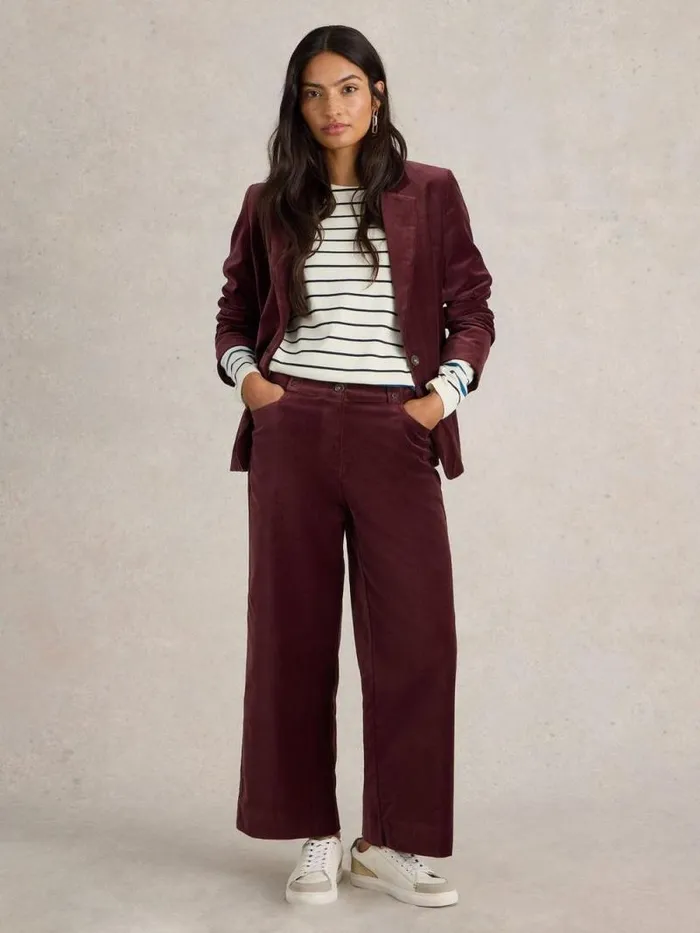 Women Belle Cropped Velvet Trouser Dk Plum White Stuff Trousers