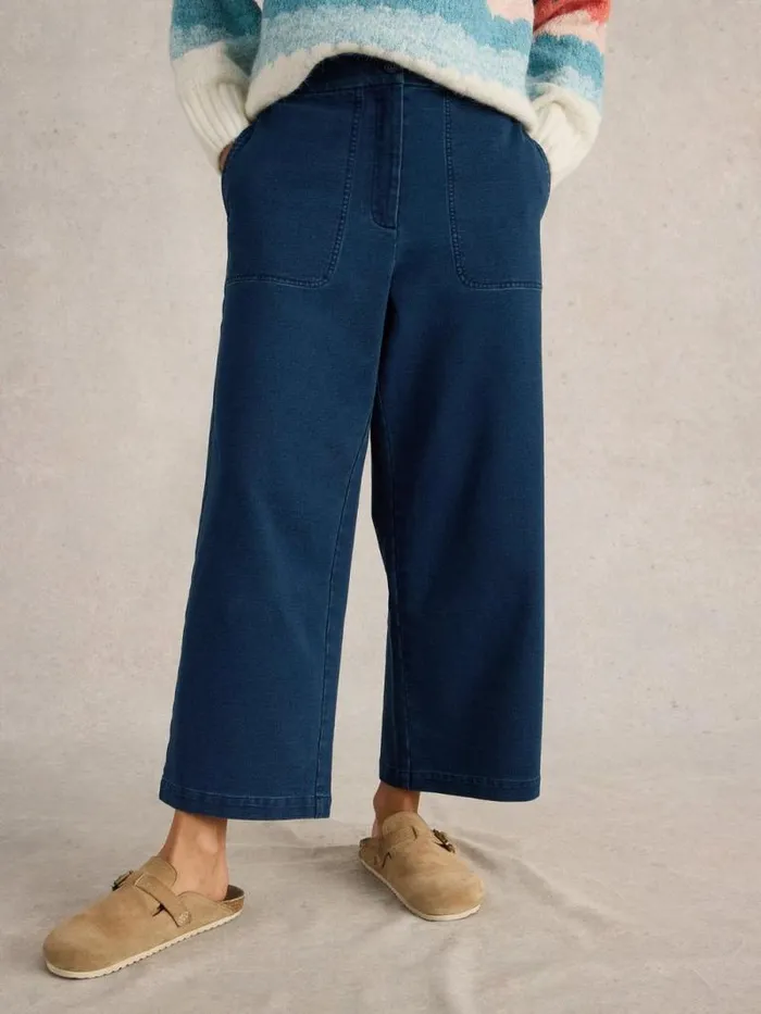 Women Belle Jersey Wide Leg Crop Dk Denim White Stuff Trousers
