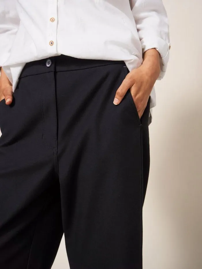 Women Belle Wide Leg Cropped Trouser Pure Black White Stuff Trousers