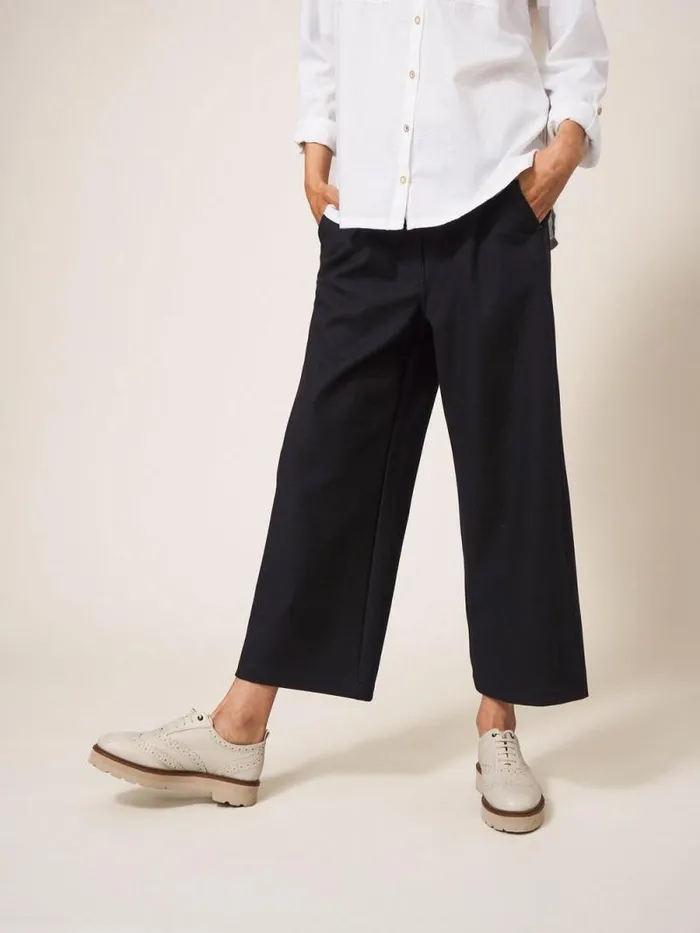 Women Belle Wide Leg Cropped Trouser Pure Black White Stuff Trousers