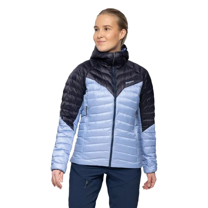 Women Bergans Of Norway Down Jackets Tind Light Down Jacket Hood Blueberry Milk Navy Blue