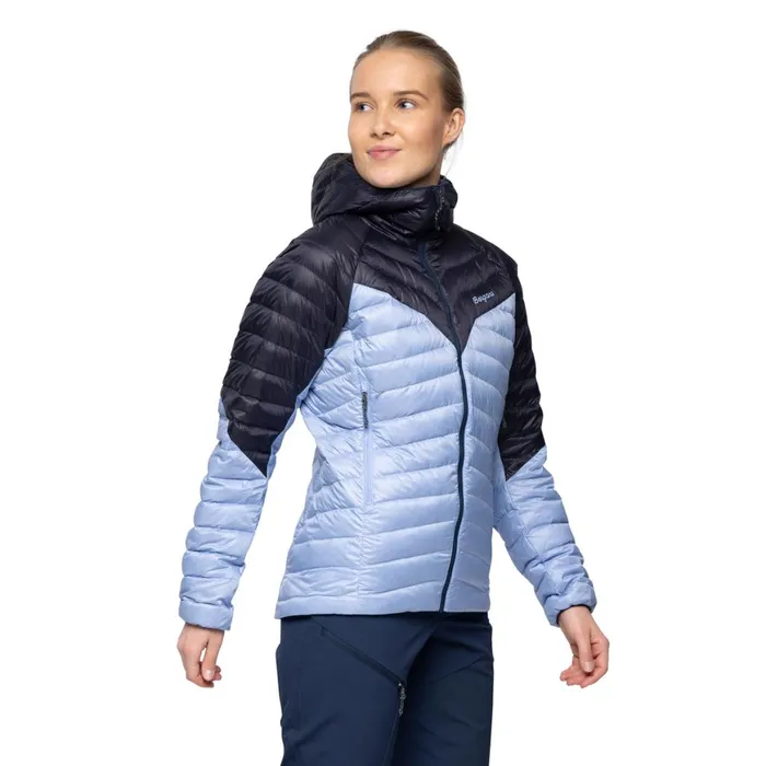 Women Bergans Of Norway Down Jackets Tind Light Down Jacket Hood Blueberry Milk Navy Blue