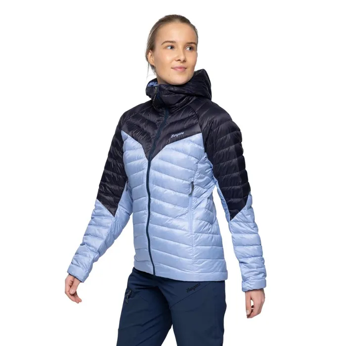 Women Bergans Of Norway Down Jackets Tind Light Down Jacket Hood Blueberry Milk Navy Blue