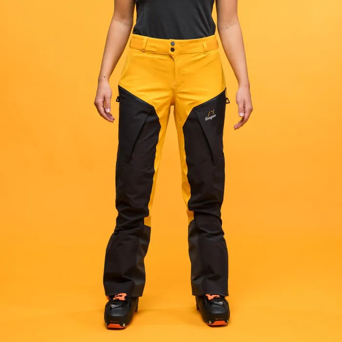 Women Bergans Of Norway Softshell Pants Y Mountainline Hybrid Softshell Pants Mango Yellow Dark Shadow Grey