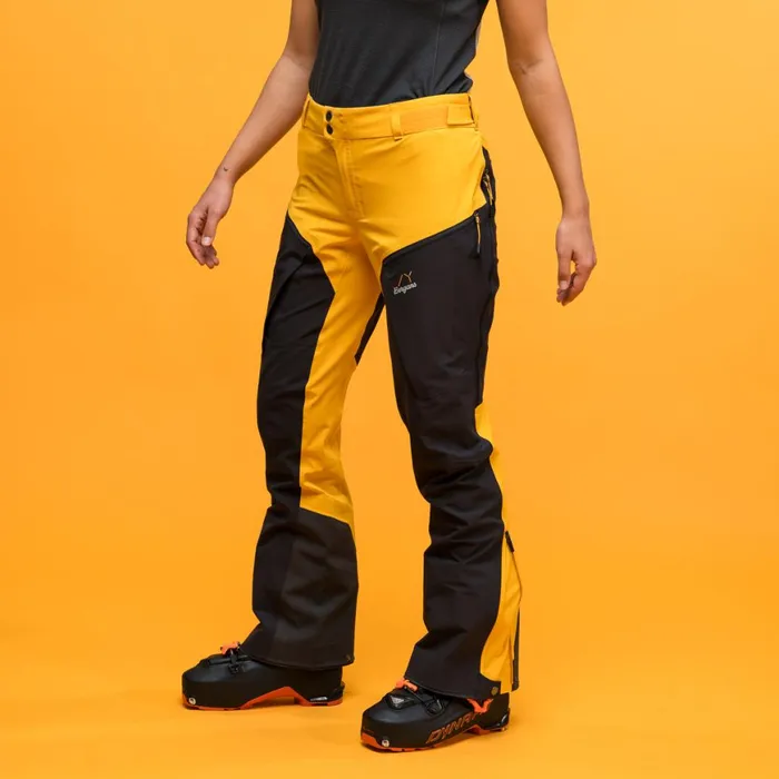 Women Bergans Of Norway Softshell Pants Y Mountainline Hybrid Softshell Pants Mango Yellow Dark Shadow Grey