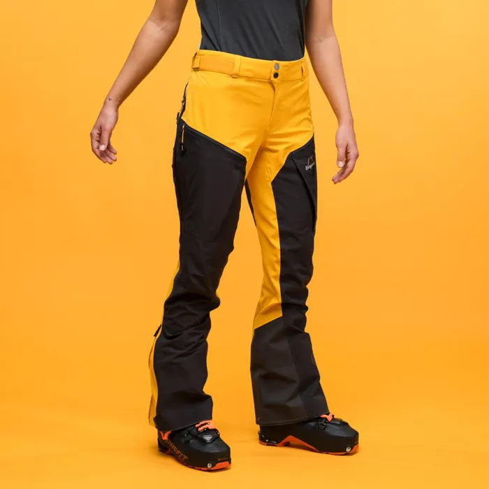 Women Bergans Of Norway Softshell Pants Y Mountainline Hybrid Softshell Pants Mango Yellow Dark Shadow Grey